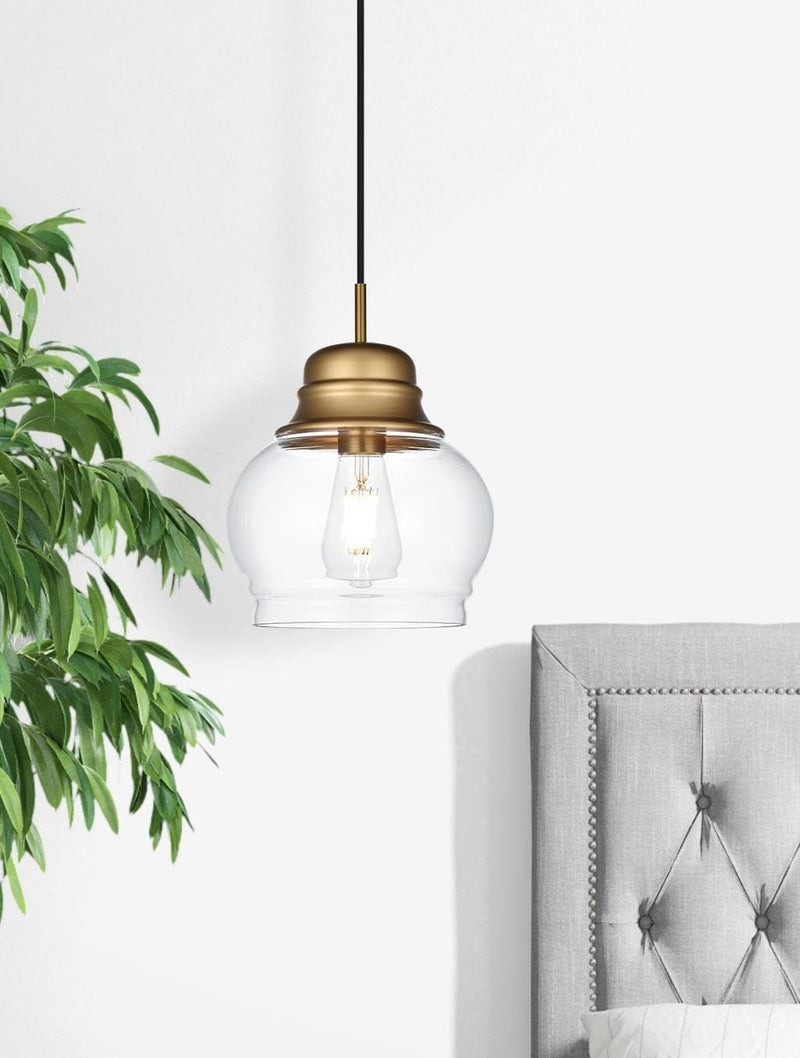 Kenna 8" Mini Pendant in Satin Gold And Clear