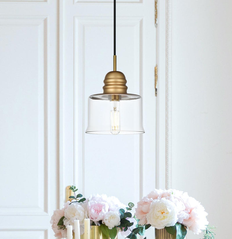 Kenna 7" Mini Pendant in Satin Gold And Clear