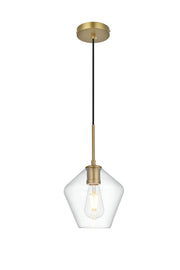 Gene 8" Clear Diamond Mini Pendant in Satin Gold And Clear