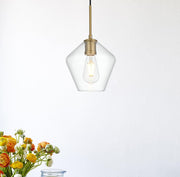 Gene 8" Clear Diamond Mini Pendant in Satin Gold And Clear