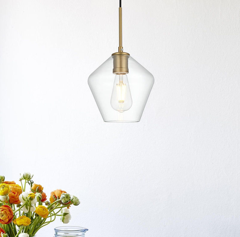 Gene 8" Clear Diamond Mini Pendant in Satin Gold And Clear