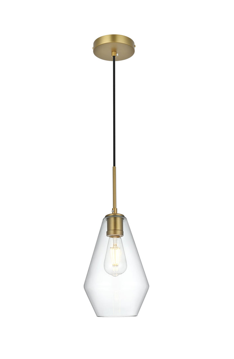 Gene 7" Clear Teardrop Mini Pendant in Satin Gold And Clear