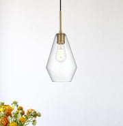Gene 7" Clear Teardrop Mini Pendant in Satin Gold And Clear