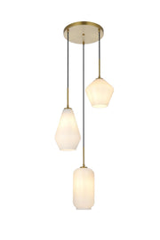 Gene 17" 3-Light Frosted Diamond Pendant in Satin Gold And Frosted White