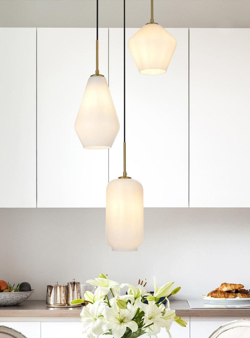 Gene 17" 3-Light Frosted Diamond Pendant in Satin Gold And Frosted White