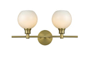 Collier 19" 2-Light Frosted Globe Bath Vanity Light in Satin Gold