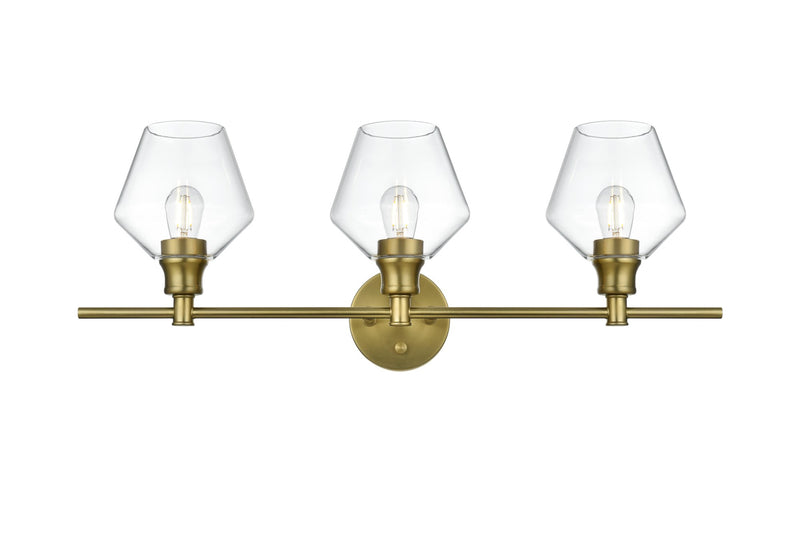 Gene 28" 3-Light Clear Glass Bath Vanity Light in Satin Gold