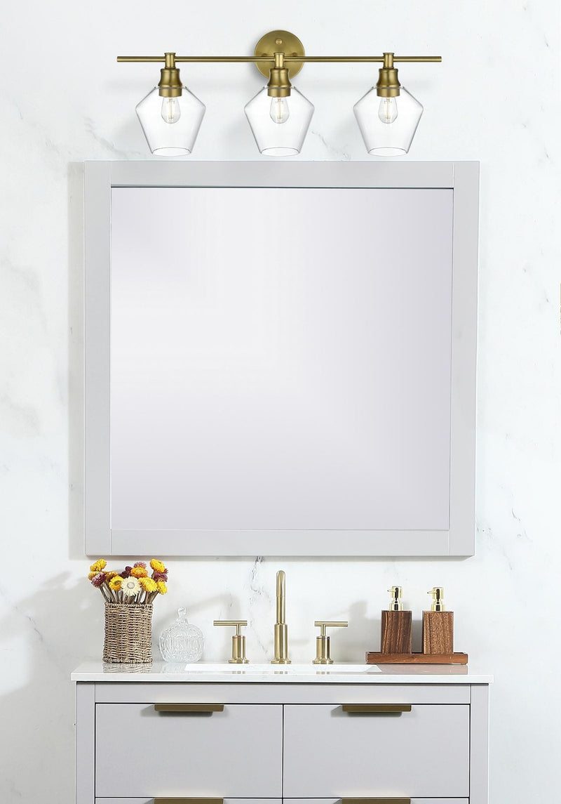 Gene 28" 3-Light Clear Glass Bath Vanity Light in Satin Gold