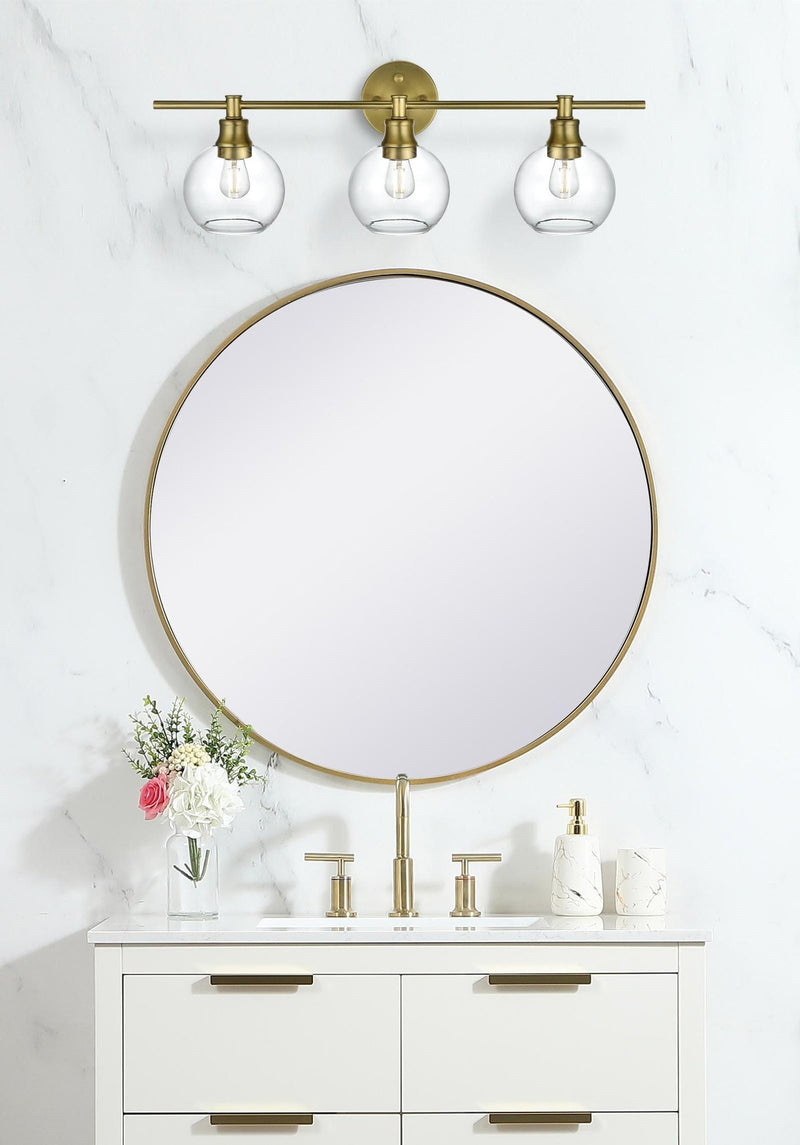 Collier 28" 3-Light Clear Globe Bath Vanity Light in Satin Gold