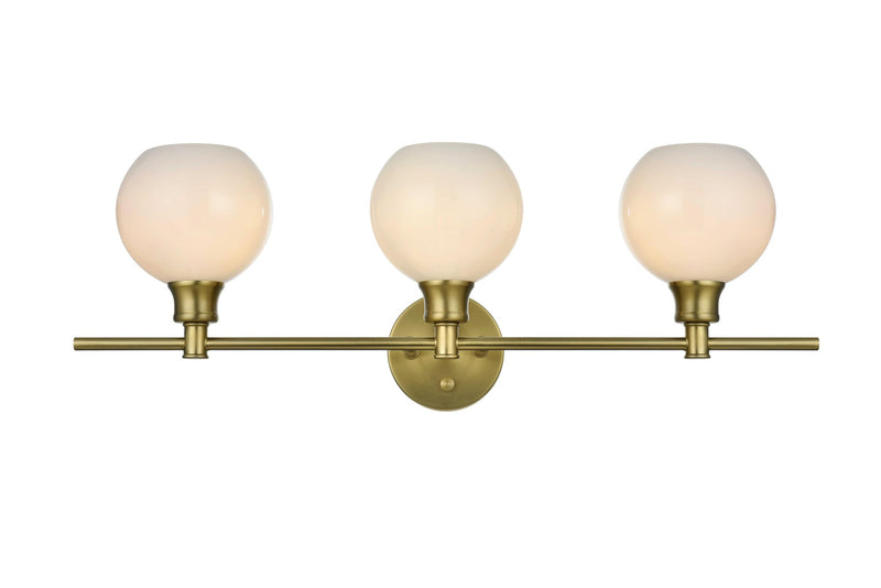 Collier 28" 3-Light Frosted Globe Bath Vanity Light in Satin Gold