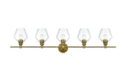 Gene 47" 5-Light Clear Glass Bath Vanity Light in Satin Gold