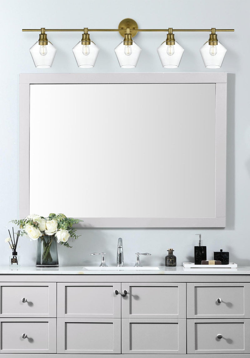 Gene 47" 5-Light Clear Glass Bath Vanity Light in Satin Gold