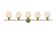 Gene 47" 5-Light Frosted Glass Bath Vanity Light in Satin Gold
