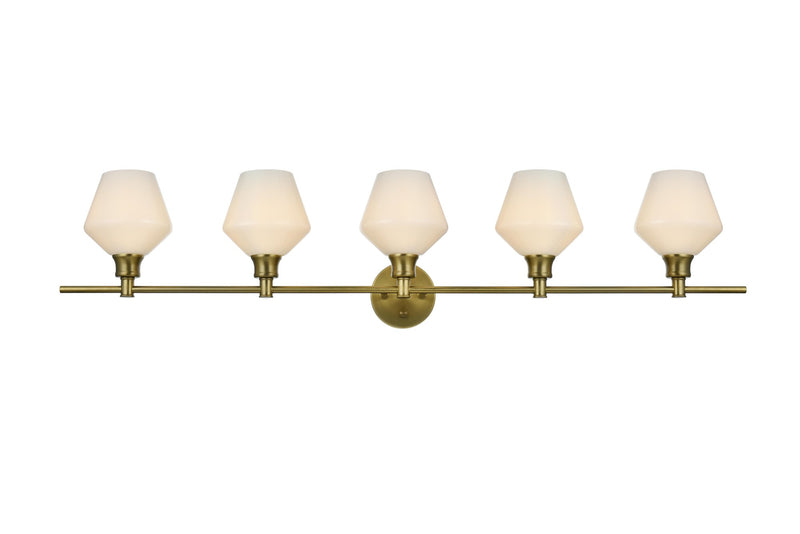 Gene 47" 5-Light Frosted Glass Bath Vanity Light in Satin Gold
