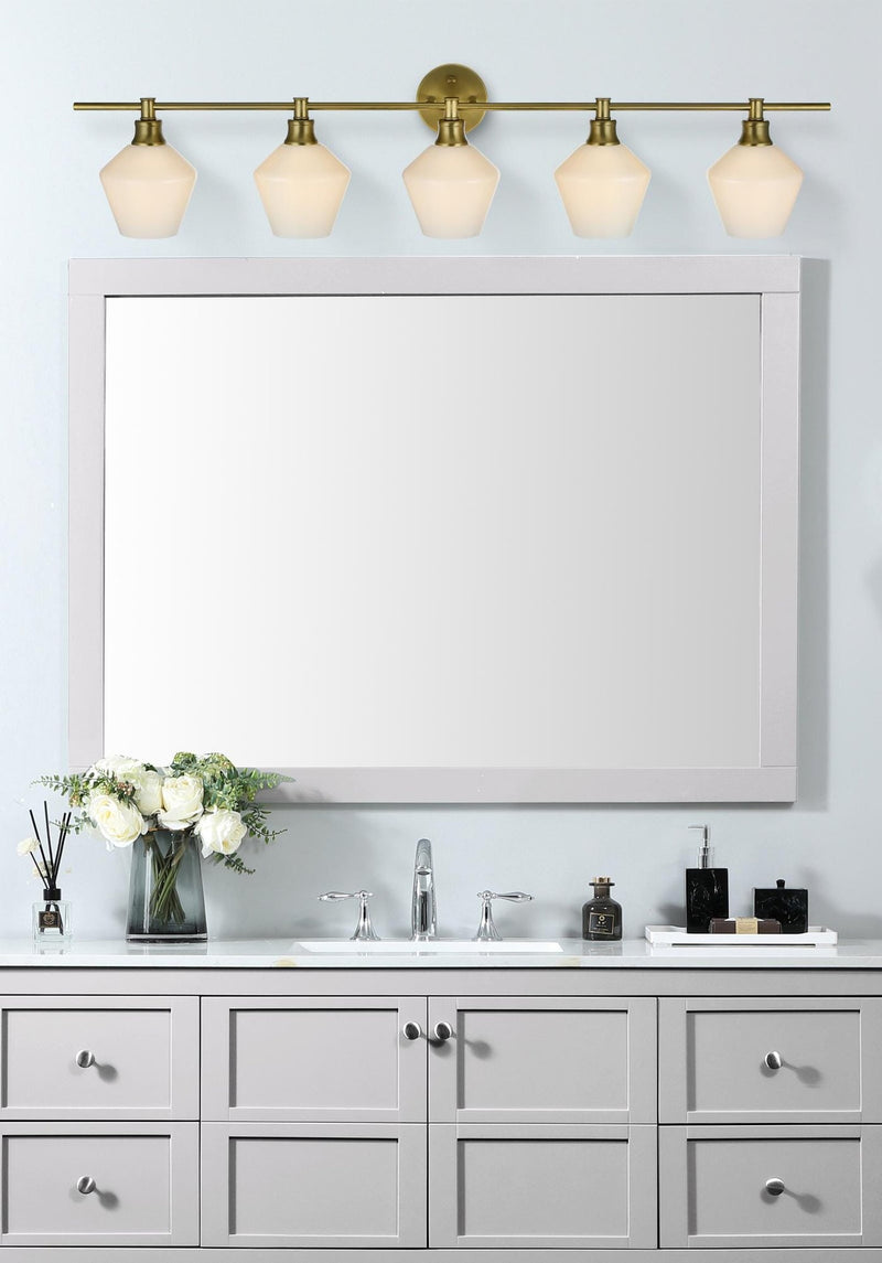 Gene 47" 5-Light Frosted Glass Bath Vanity Light in Satin Gold