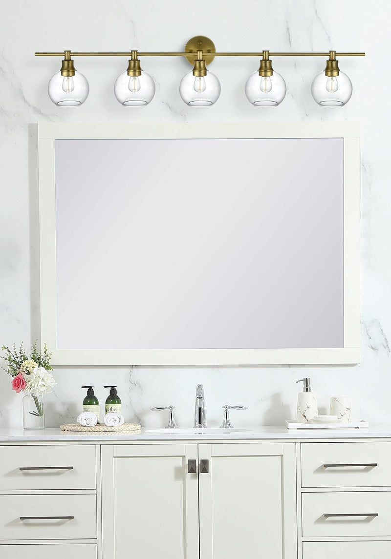Collier 47" 5-Light Clear Globe Bath Vanity Light in Satin Gold