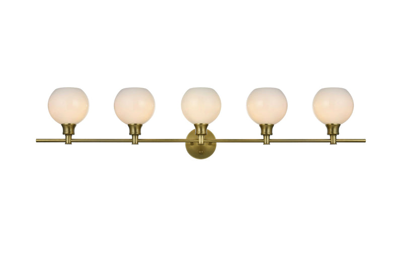 Collier 47" 5-Light Frosted Globe Bath Vanity Light in Satin Gold