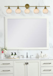 Collier 47" 5-Light Frosted Globe Bath Vanity Light in Satin Gold