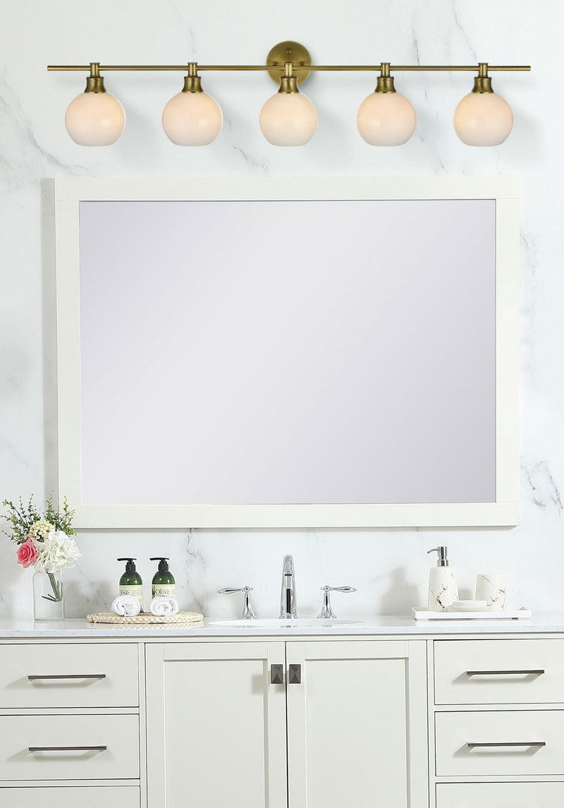 Collier 47" 5-Light Frosted Globe Bath Vanity Light in Satin Gold
