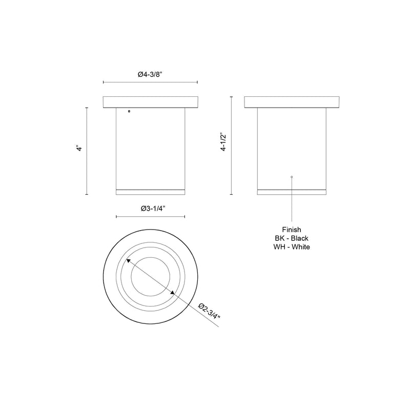Lorna 4" Semi-Flush Mount, 3" Diameter in White