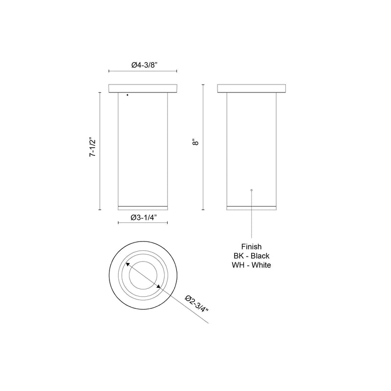 Lorna 8" Semi-Flush Mount, 3" Diameter in White