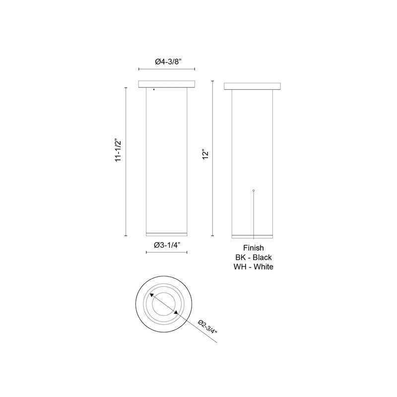 Lorna 12" Semi-Flush Mount, 3" Diameter in White