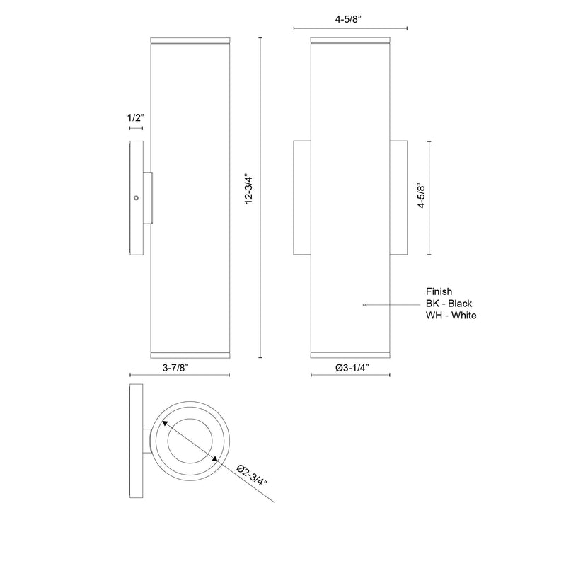 Lorna 12" Up/Down Wall Sconce, 3" Diameter in White
