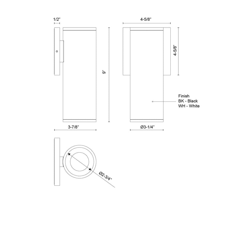 Lorna 9" Outdoor Wall Light, 3" Diameter in White