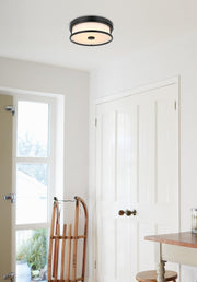 Kolson 12" White Acrylic Flush Mount in Black