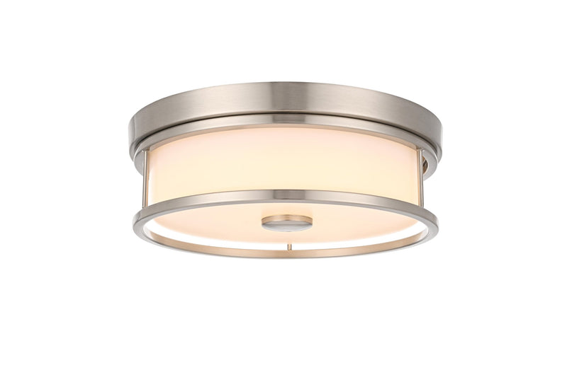 Kolson 12" White Acrylic Flush Mount in Polished Nickel