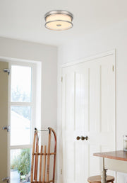 Kolson 12" White Acrylic Flush Mount in Polished Nickel