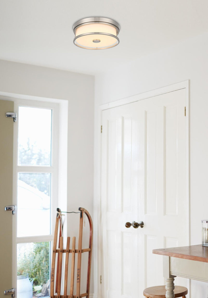 Kolson 12" White Acrylic Flush Mount in Polished Nickel