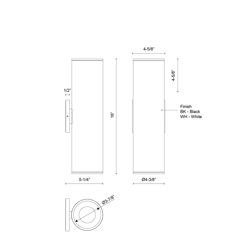 Lorna 16" Up/Down Wall Sconce, 4" Diameter in White