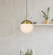 Eclipse 12" Globe Pendant in Satin Gold And Frosted White