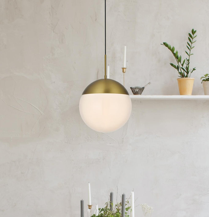 Eclipse 12" Globe Pendant in Satin Gold And Frosted White