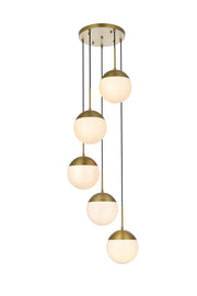 Eclipse 18" 5-Light Pendant in Satin Gold And Frosted White