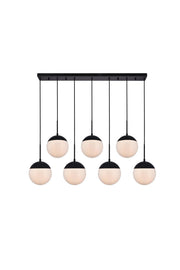 Eclipse 54" 7-Light Linear Pendant in Black And Frosted White