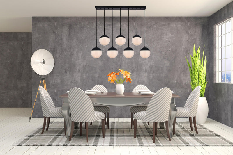 Eclipse 54" 7-Light Linear Pendant in Black And Frosted White