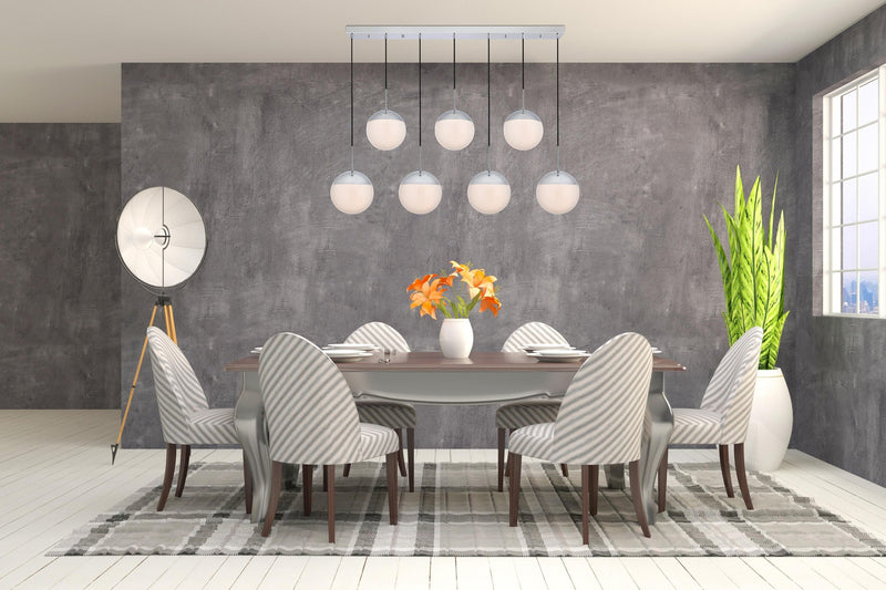 Eclipse 54" 7-Light Linear Pendant in Chrome And Frosted White