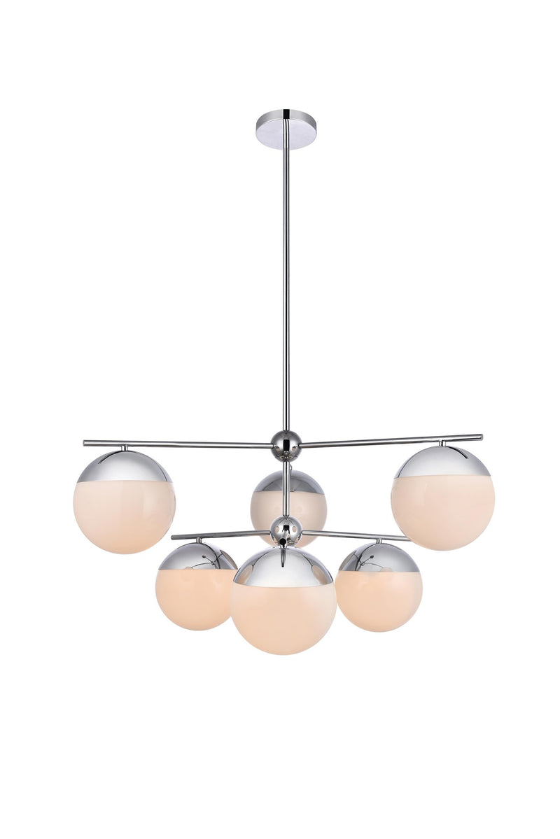 Eclipse 36" 6-Light Chandelier in Chrome And Frosted White