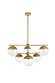 Eclipse 36" 6-Light Chandelier in Brass And Clear