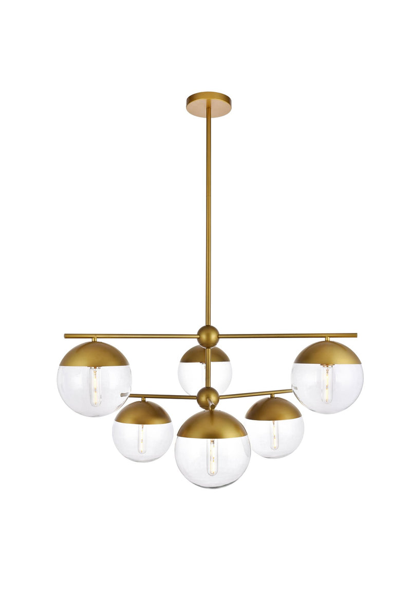 Eclipse 36" 6-Light Chandelier in Brass And Clear