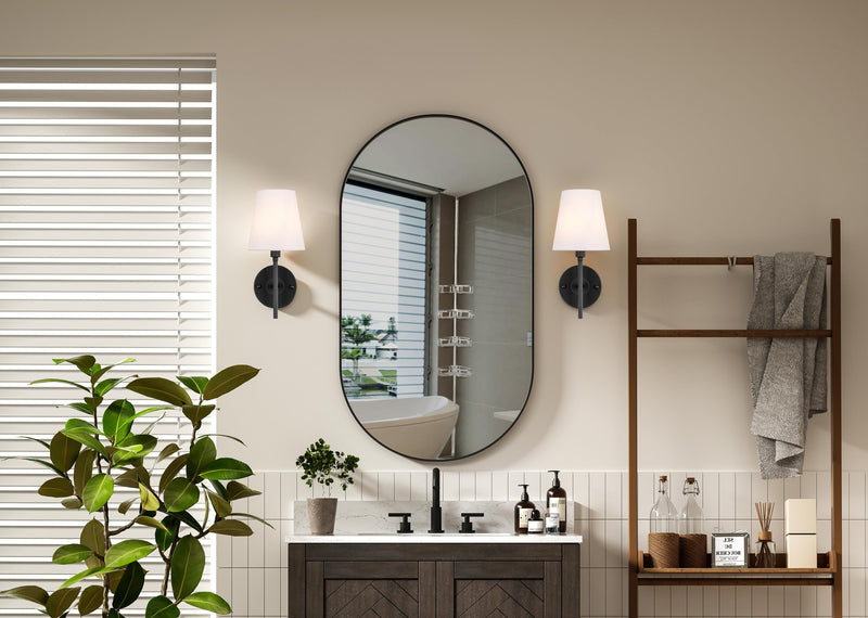 Cason Bath Sconce in Black And White Shade
