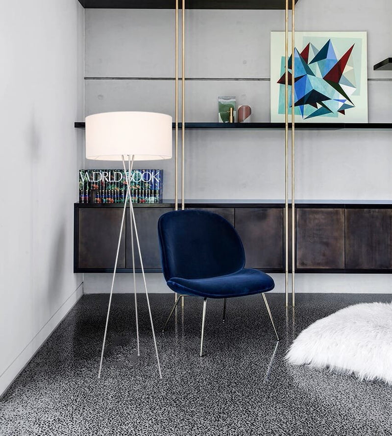 Cason Floor Lamp in Silver And White Shade