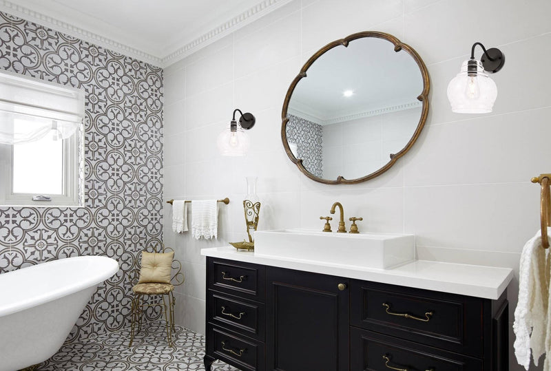 Pierce Wall Sconce in Black And Clear Seeded Glass
