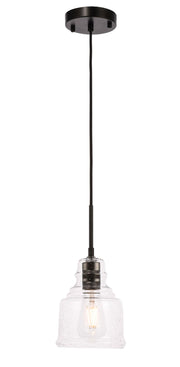 Pierce Round Mini Pendant in Black And Clear Seeded Glass