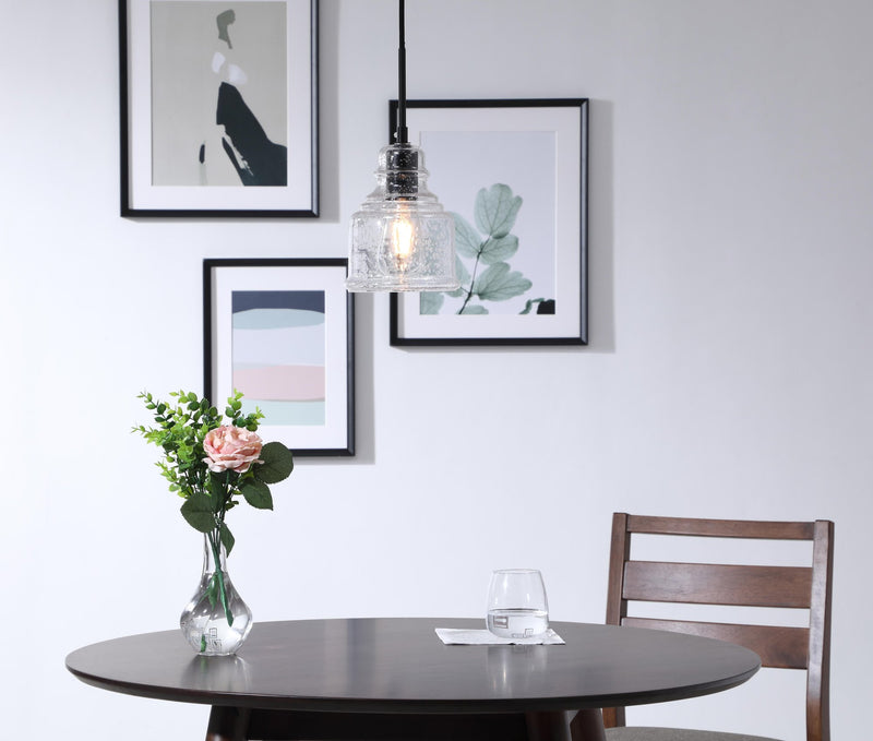 Pierce Round Mini Pendant in Black And Clear Seeded Glass