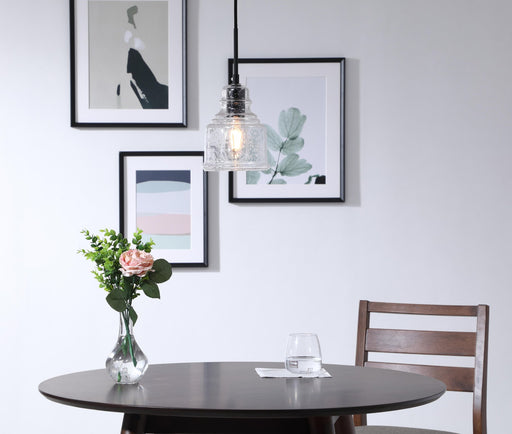 Pierce Round Mini Pendant in Black And Clear Seeded Glass