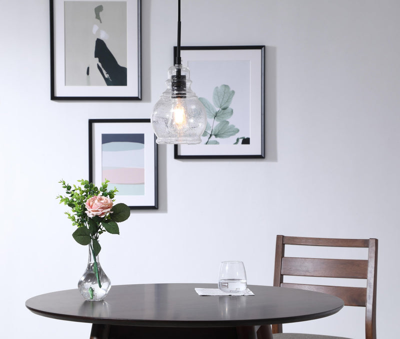 Pierce Bell Mini Pendant in Black And Clear Seeded Glass