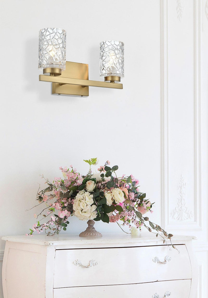 Cassie 14" 2-Light Bath Vanity Light in Satin Gold And Clear